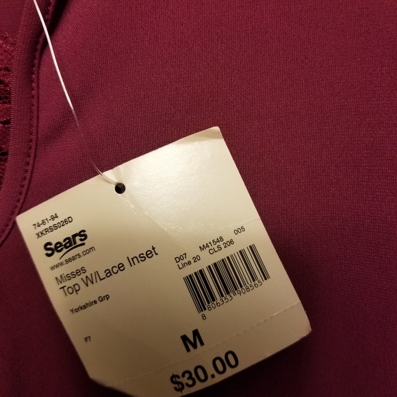 Apostrophe Womens Long Sleeve Shirt Blouse Shirt Top Lace Inset Berry Medium - Picture 7 of 10